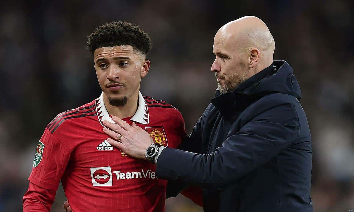 Mâu thuẫn với Ten Hag khiến Sancho không được tập luyện và sinh hoạt cùng đội một Man Utd. Ảnh: Shutterstock