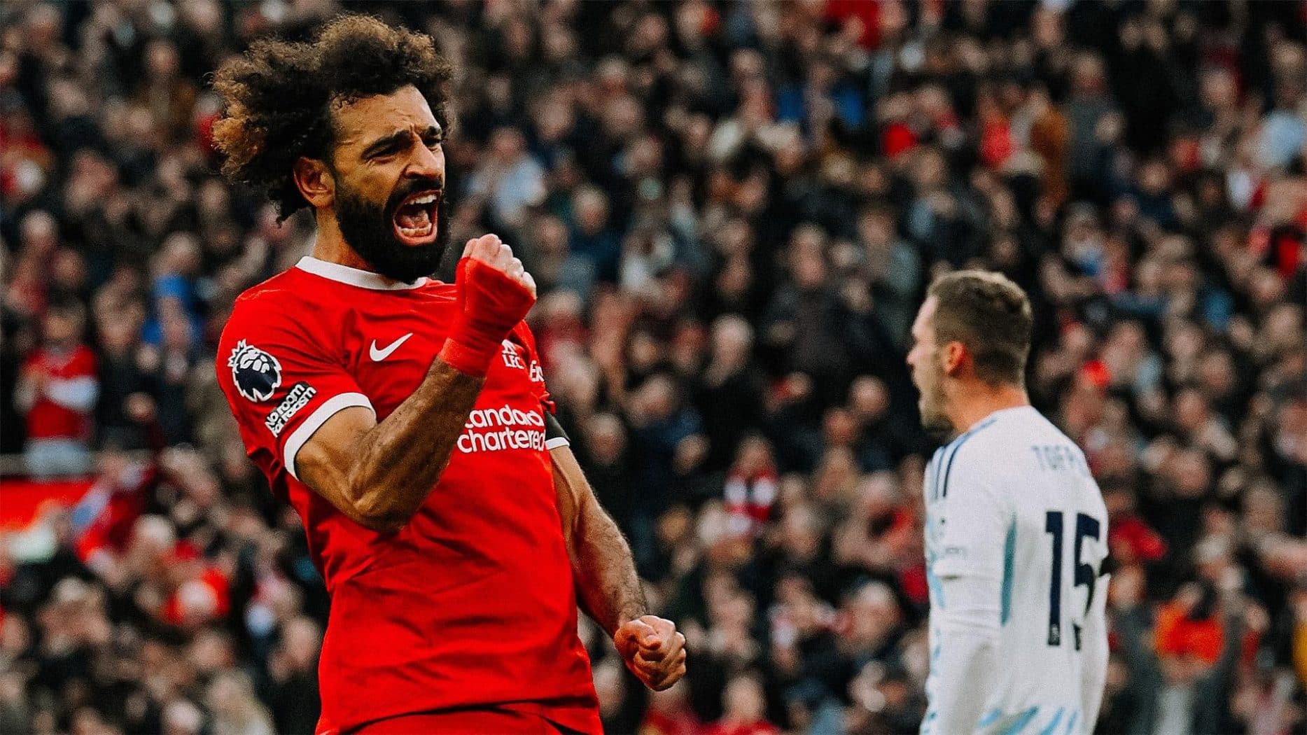 Salah mừng bàn thứ 10 tại giải mùa này. Ảnh: LFC